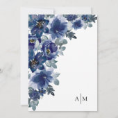 Marineblauw Elegant Modern Bloemen Bruiloft Kaart (Achterkant)