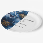Marineblauw Elegant Modern Bloemen Bruiloft Papieren Bordje (Gekanteld)