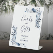 Marineblauw Elegant Modern Floral Kaarten en gesch Reclamebord Met Voetstuk