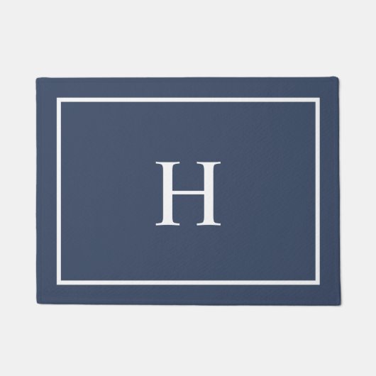 Marineblauw Elegant Modern Monogram Deurmat (Voorkant)