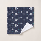 Marineblauw & Elegant Modern retro Bloemen Bad Handdoek (Wasdoekje)