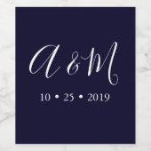 Marineblauw Elegant Monogram Bruiloft Wijn Label Etiket (Enkel label)