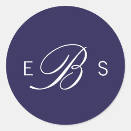 marineblauw Elegant Monogram Circle Weddenschappen Ronde Sticker