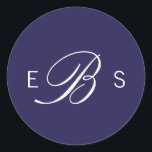 marineblauw Elegant Monogram Circle Weddenschappen Ronde Sticker<br><div class="desc">Pas deze stijlvolle,  elegante monogram-jaloezie blauwe Weddenkers aan met witte tekst. Moderne,  scherpe vormgeving. Alle andere overeenkomende producten zijn te vinden in een collectie Chic Monogram Navy Blue White Wedding.</div>
