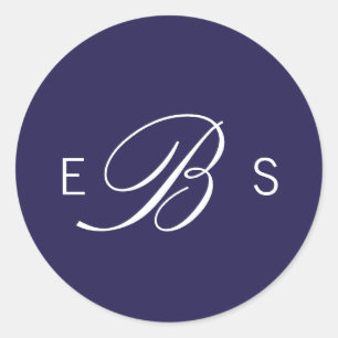 marineblauw Elegant Monogram Circle Weddenschappen Ronde Sticker