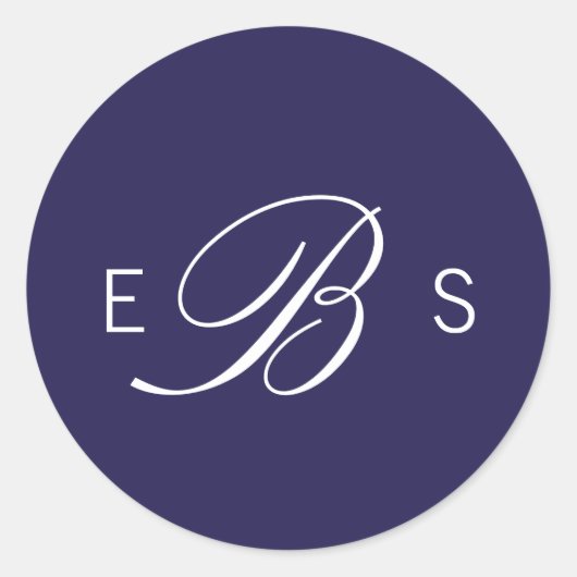 marineblauw Elegant Monogram Circle Weddenschappen Ronde Sticker (Voorkant)