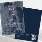 Marineblauw Elegant QR Code Foto Overlay Save The Date
