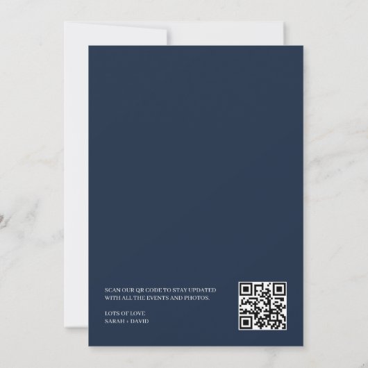 Marineblauw Elegant QR Code Foto Overlay Save The Date (Achterkant)