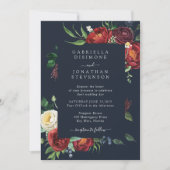 Marineblauw Elegant Roest Bloemen Waterverf Bruilo Kaart (Voorkant)