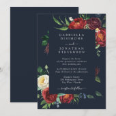 Marineblauw Elegant Roest Bloemen Waterverf Bruilo Kaart (Voorkant / Achterkant)