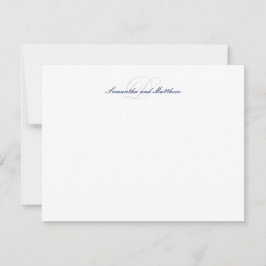 Marineblauw Elegant Schrift Initiaal Monogram Notitiekaartje