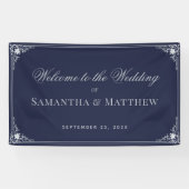 Marineblauw  Elegant Script Bruiloft Welkom Spandoek (Horizontaal)