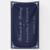 Marineblauw  Elegant Script Bruiloft Welkom Spandoek (Verticaal)