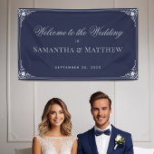 Marineblauw  Elegant Script Bruiloft Welkom Spandoek