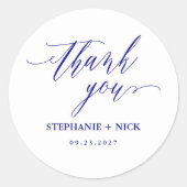 Marineblauw Elegant Script Ronde Sticker (Voorkant)