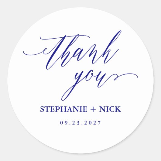 Marineblauw Elegant Script Ronde Sticker (Voorkant)
