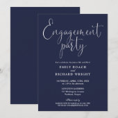 Marineblauw Elegant Script Verloving Feest Kaart (Voorkant / Achterkant)