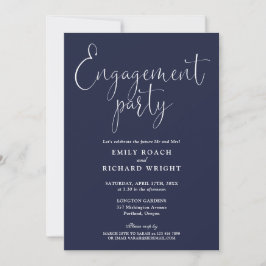 Marineblauw Elegant Script Verloving Feest Kaart