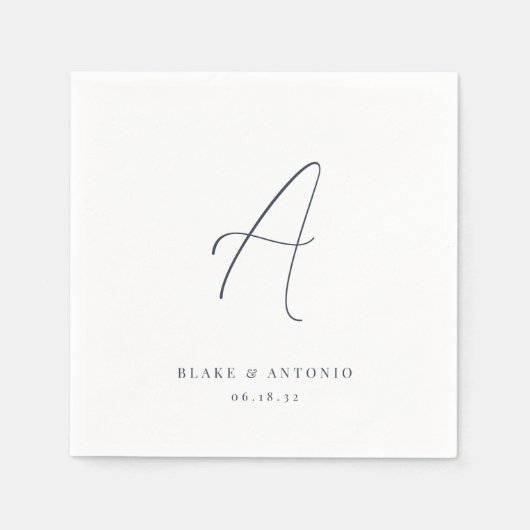 Marineblauw | Elegant Thin Line Script Wedding Mon Servet (Voorkant)