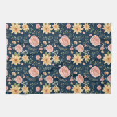 Marineblauw Elegant  Wildbloempatroon Theedoek (Horizontaal)