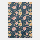 Marineblauw Elegant  Wildbloempatroon Theedoek (Verticaal)