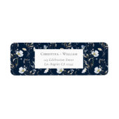 Marineblauw Elegant Winter Wildflower Trouwadres Etiket (Voorkant)