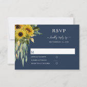 Marineblauw Elegant Zonnebloem Bruiloft RSVP Kaartje (Voorkant)