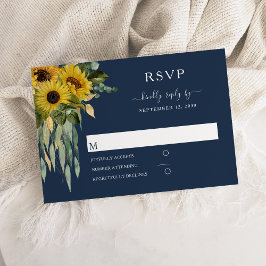 Marineblauw Elegant Zonnebloem Bruiloft RSVP Kaartje