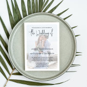 Marineblauw Elegante Foto QR Code Bruiloft RSVP Kaart