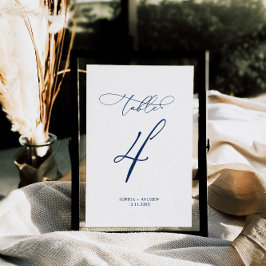 Marineblauw Elegante Kalligrafie Tafel 4 Bruiloft Kaart