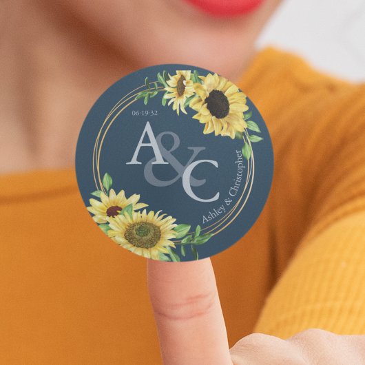 Marineblauw · Elegante moderne bruiloft Ronde Sticker