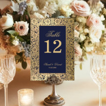 Marineblauw Elegante Vintage Gouden Rozen Trouwdag