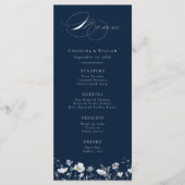Marineblauw Elegante Winter Wildbloemen Bruiloft Menu (Voorkant)