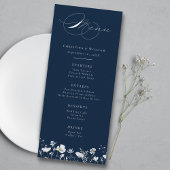 Marineblauw Elegante Winter Wildbloemen Bruiloft Menu