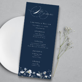 Marineblauw Elegante Winter Wildbloemen Bruiloft Menu