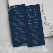Marineblauw Elegante Winter Wildbloemen Bruiloft Programmakaart