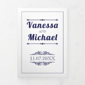 Marineblauw  elementen en typografie bruiloft drieluik uitnodiging (Cover)