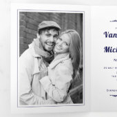 Marineblauw  elementen en typografie bruiloft drieluik uitnodiging (Binnenzijde eerst)