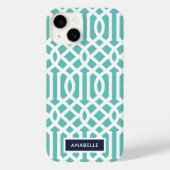 Marineblauw en Aqua Traliewerk Monogram Case-Mate iPhone Case (Achterkant)