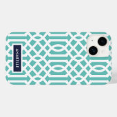 Marineblauw en Aqua Traliewerk Monogram Case-Mate iPhone Case (Achterkant (horizontaal))