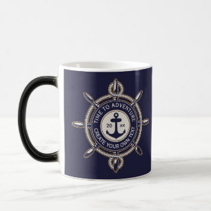 Marineblauw en beige rond met kustkompas magische mok