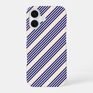 Marineblauw en beige vijf strepen patroon iPhone 16 hoesje