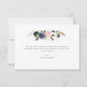 Marineblauw en blozen bloemenbruiloft bedankkaart (Achterkant)