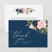 Marineblauw en blozen bloemenbruiloft bedankkaart (Voorkant / Achterkant)