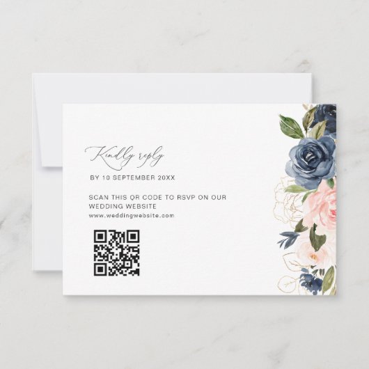 marineblauw en blush bruiloft QR code RSVP kaart (Voorkant)