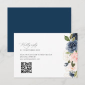 marineblauw en blush bruiloft QR code RSVP kaart (Voorkant / Achterkant)