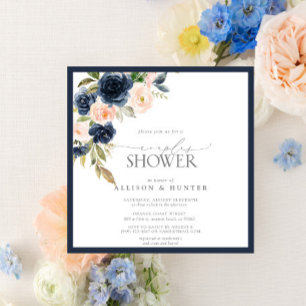 Marineblauw- en Blush Floral Waterverf Couples Sho Kaart