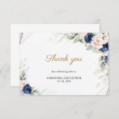 Marineblauw en Blush Roze Bloemengroen Bedankt Informatiekaartje (Voorkant / Achterkant)