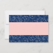 Marineblauw en Blush Roze Damast Swirl Bruiloft RS RSVP Kaartje (Achterkant)