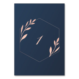 Marineblauw en Blush Roze Tafelnummer
